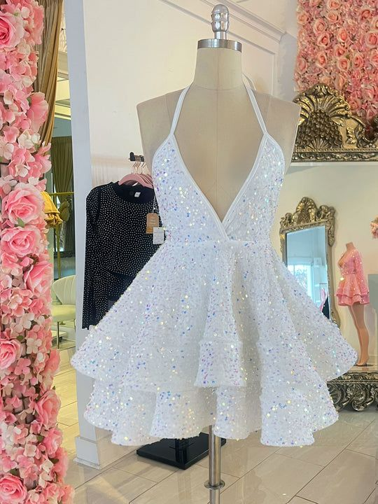 Cute A-line White Sequins Homecoming Dress,White Party Dress Y2154 - VelvetHem
