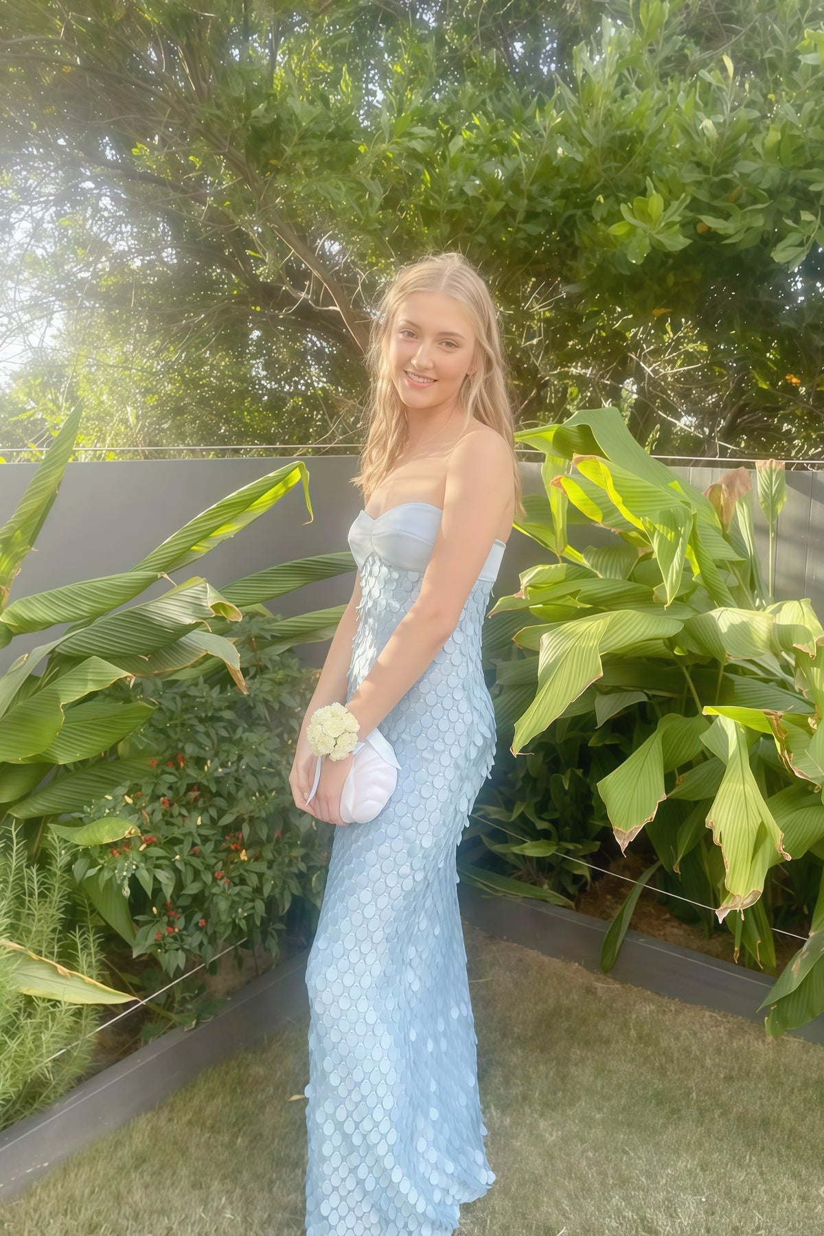 Pink Teardrop Strapless Long Dress