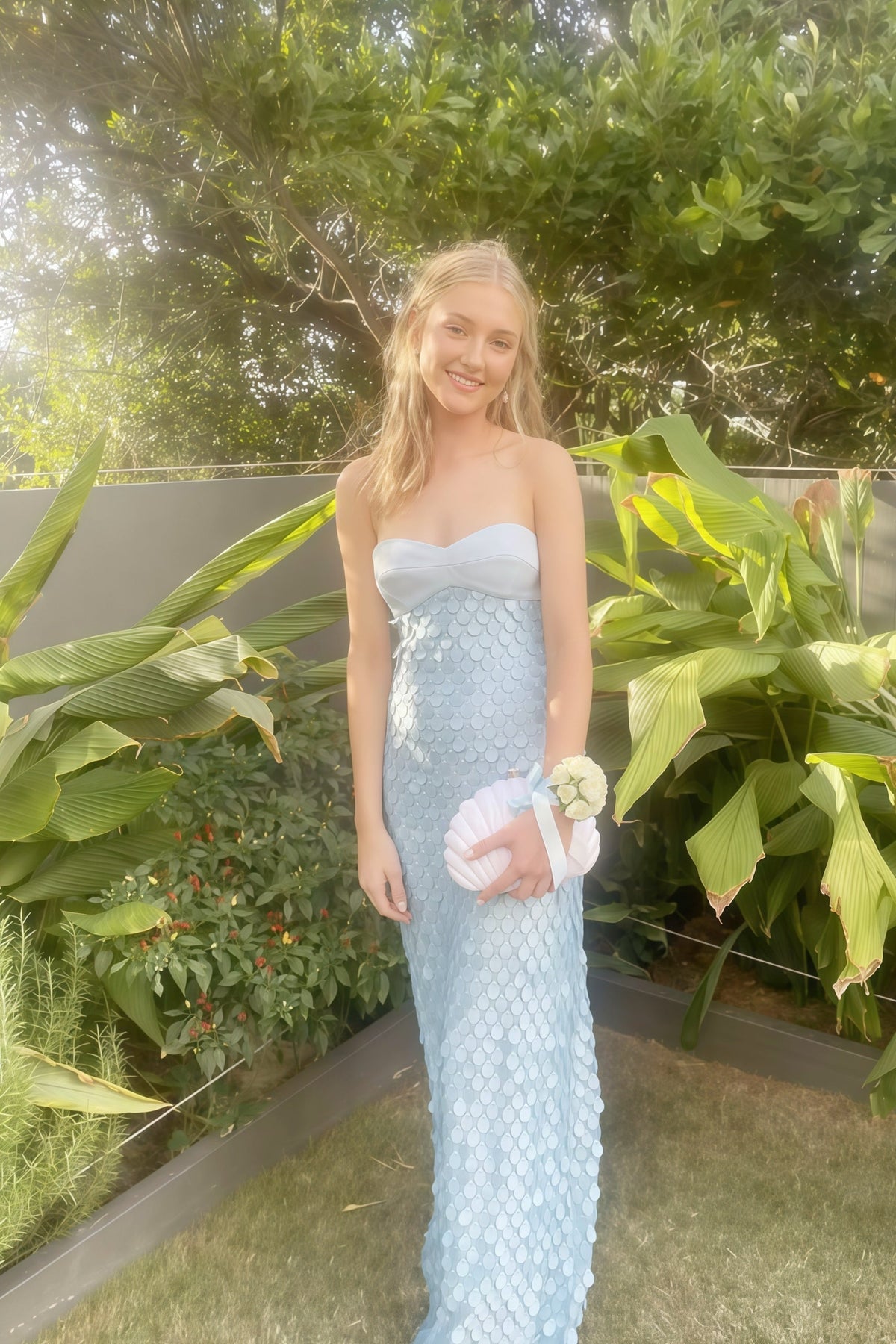 Pink Teardrop Strapless Long Dress