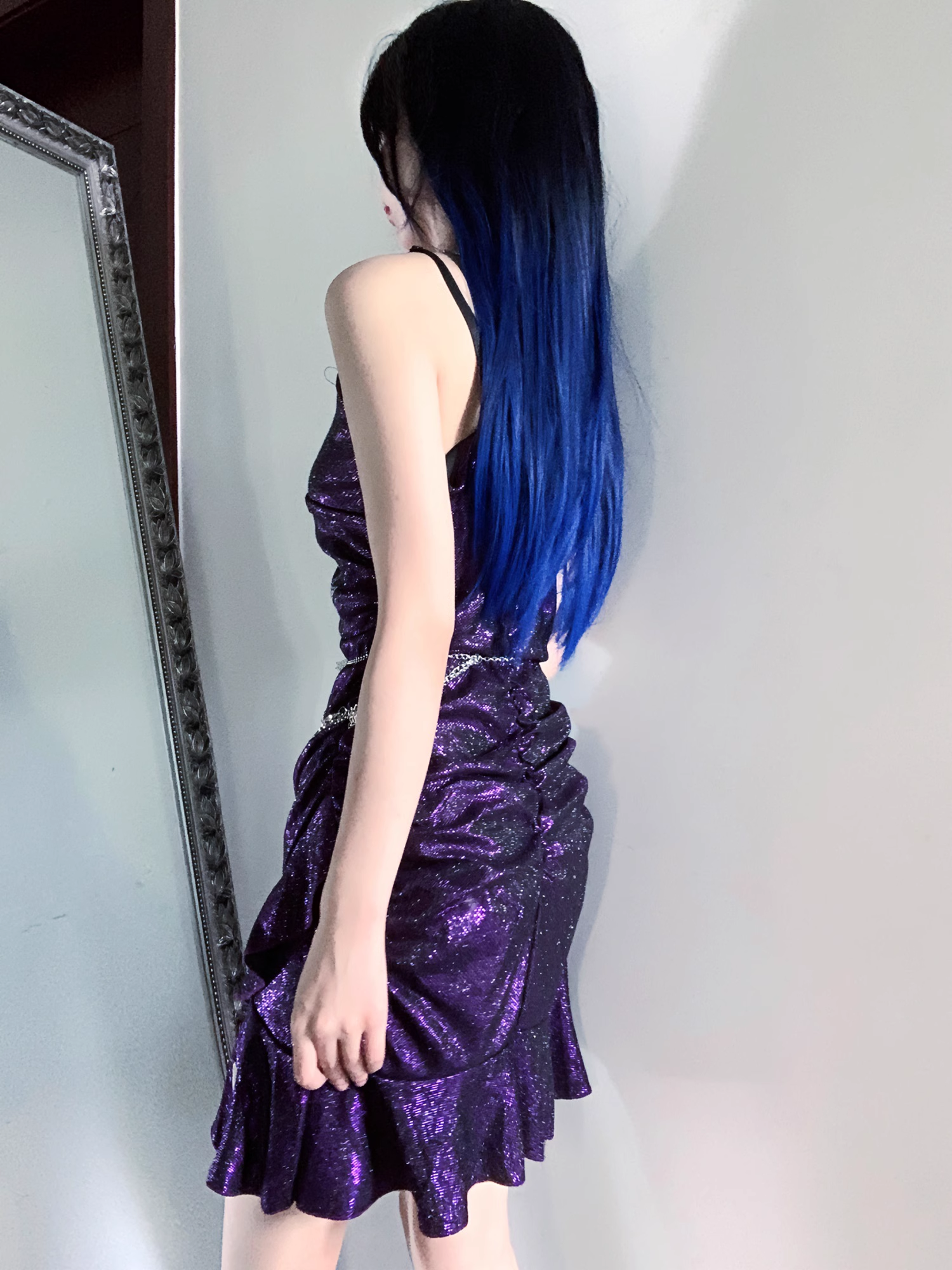 Sexy Purple Spaghetti Straps Short Ruffle Homecoming Dress Cocktail Dress
