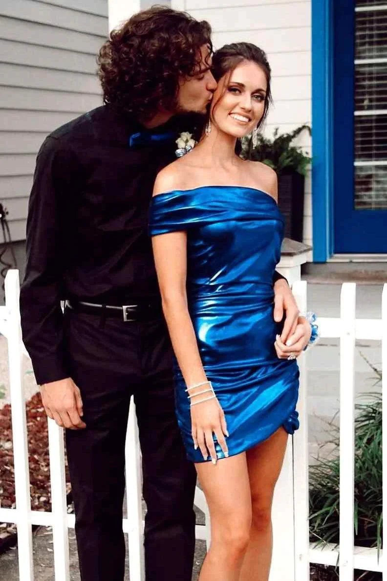 Chic One Shoulder Navy Blue Tight Homecoming Dresses (ZD11512) - VelvetHem