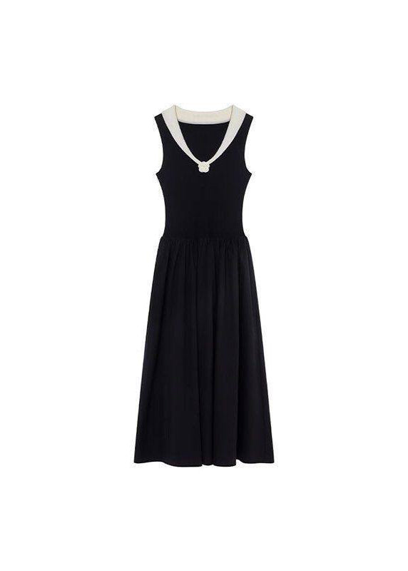 DIY Black Patchwork Flower Cotton Holiday Dress Sleeveless