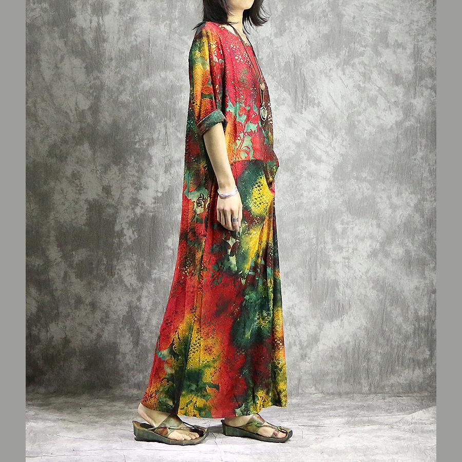 DIY o neck blended outfit Casual Shape purple prints long Dress summer