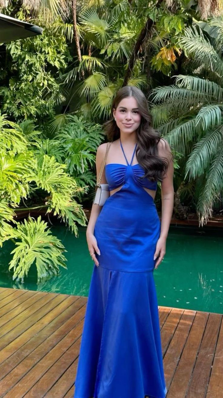Unique Blue Halter Memaid Party Evening Gown - VelvetHem