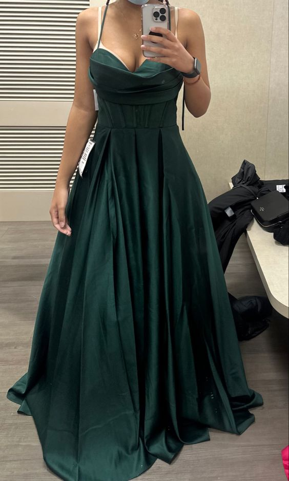 Green Satin Long Prom Dress, Long Green Formal Graduation Evening Dress - VelvetHem