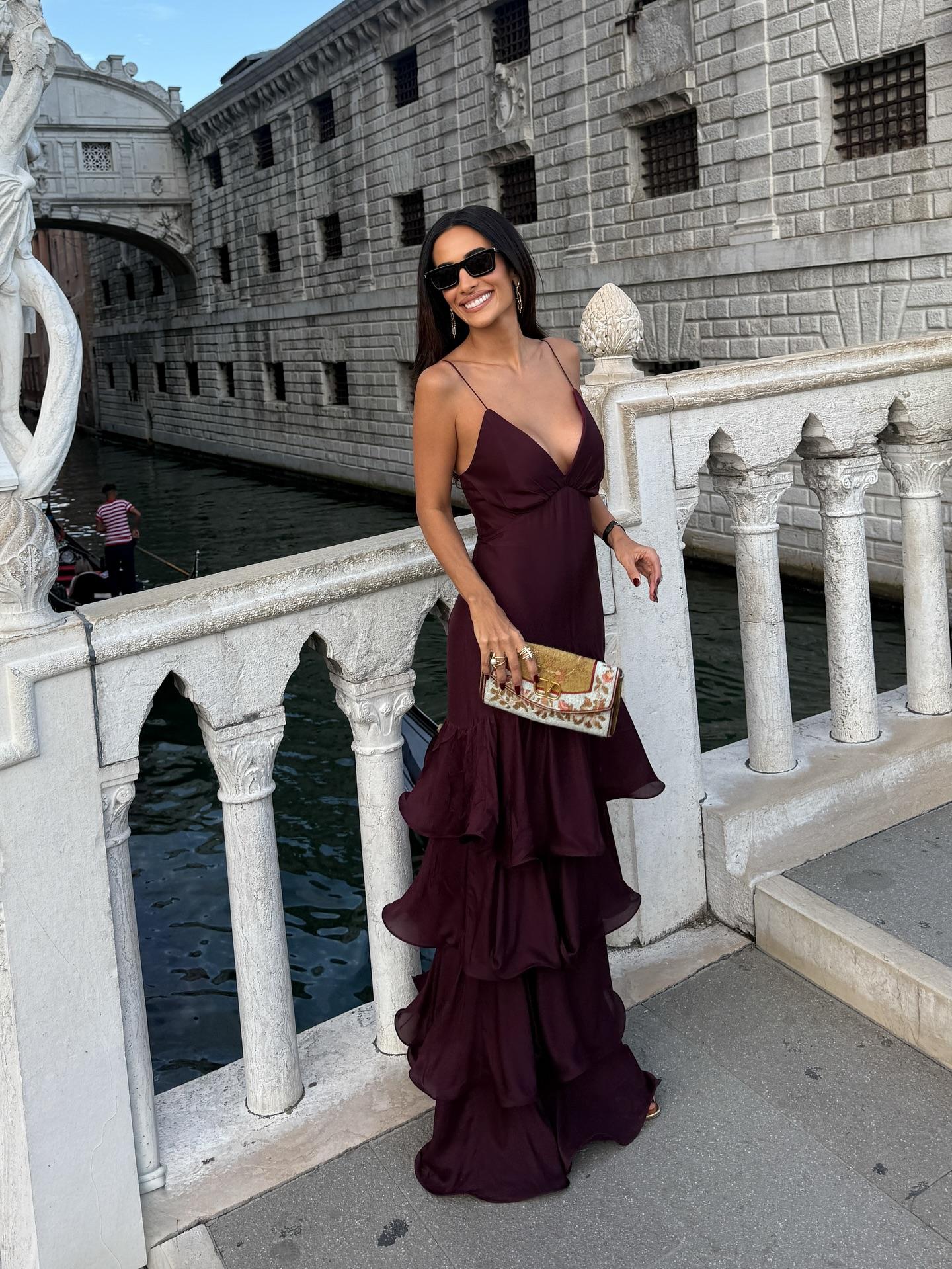 Elegant Burgundy Tiered Maxi Dress