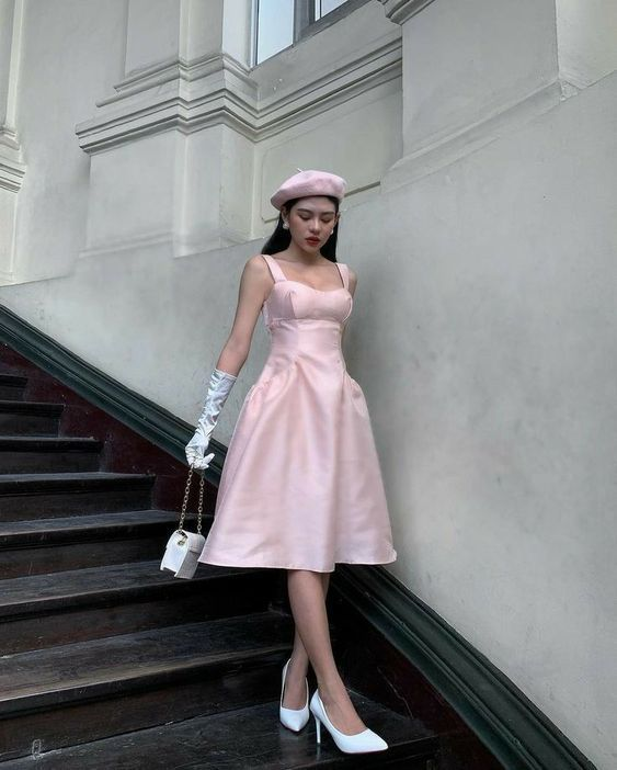 Classy A Line Straps Pink Knee Length Satin Prom Dress - VelvetHem