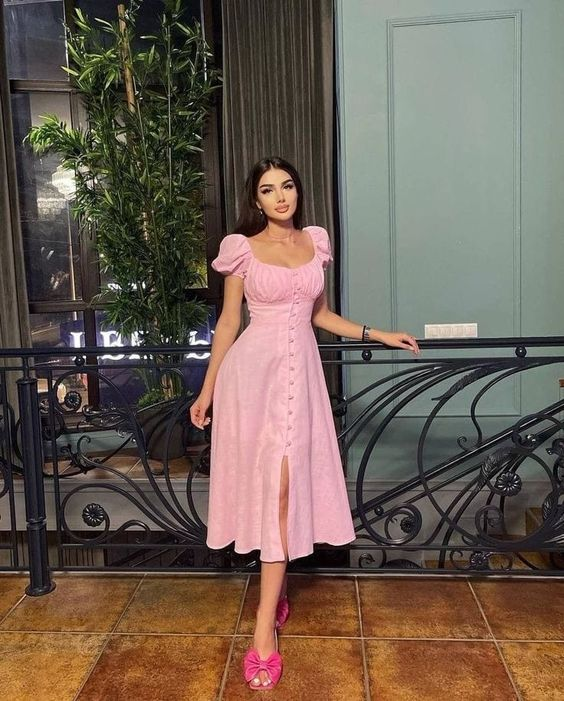 Vintage Pink Midi-length Party Dress - VelvetHem