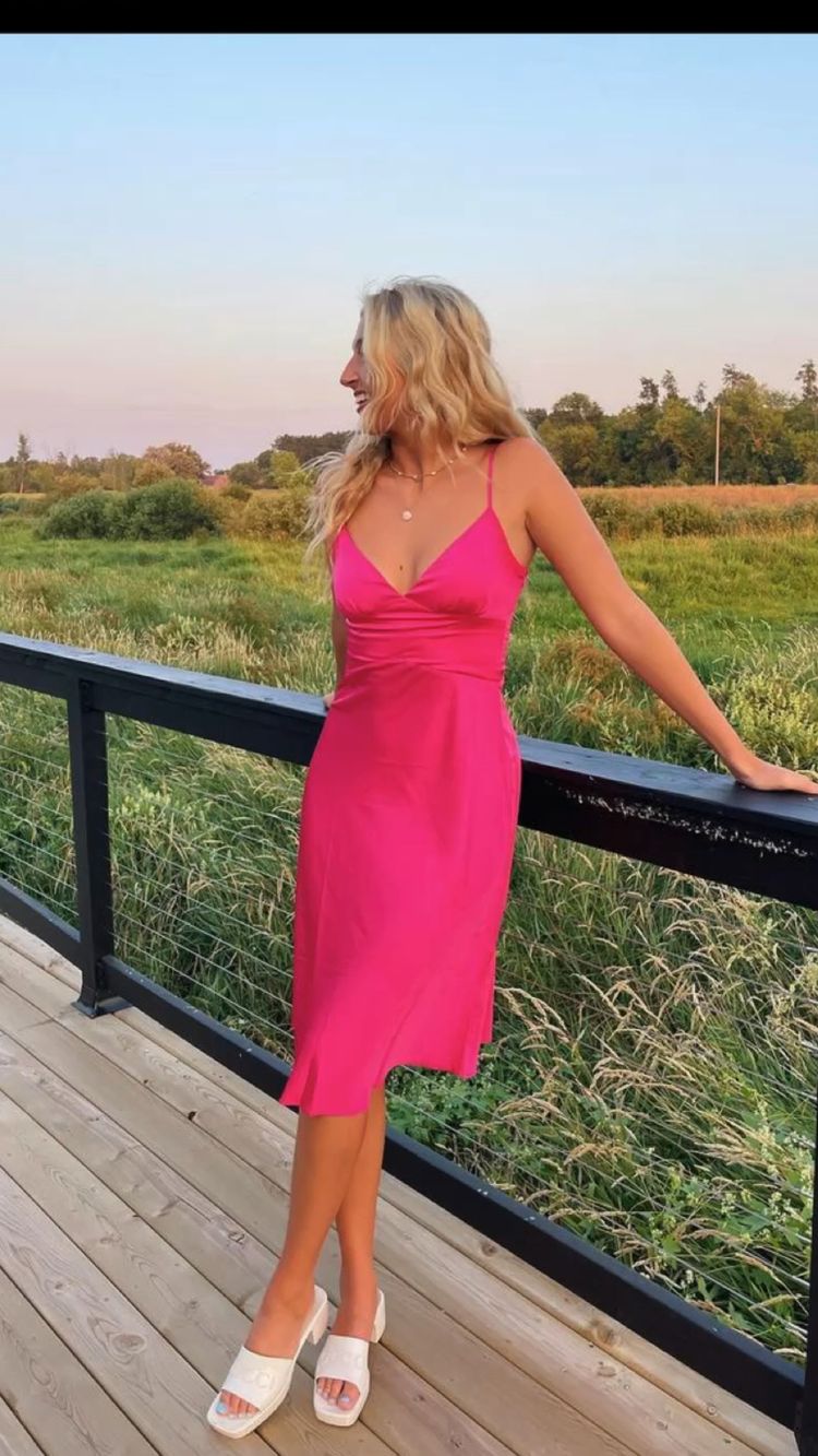 Spaghetti Straps Simple Kneen-length Prom Dress Hot Pink Formal Dress - VelvetHem