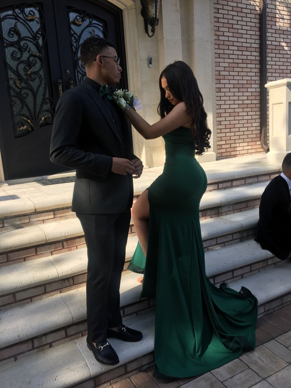Green Sweetheart Strapless Side Slit Mermaid Prom Dresses - VelvetHem