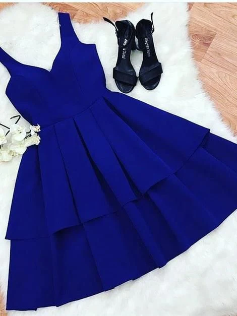 A Line V Neck Short Royal Blue Homecoming Dresses - VelvetHem