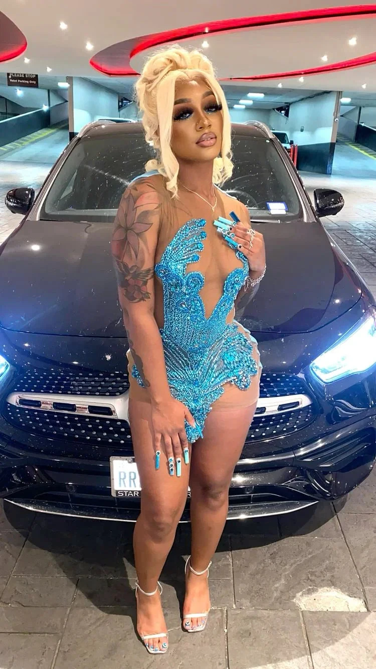 Sexy Blue Sleeveless Homecoming Dress 22nd Birthday Outfit Dress For Black Girls (ZD12744) - VelvetHem
