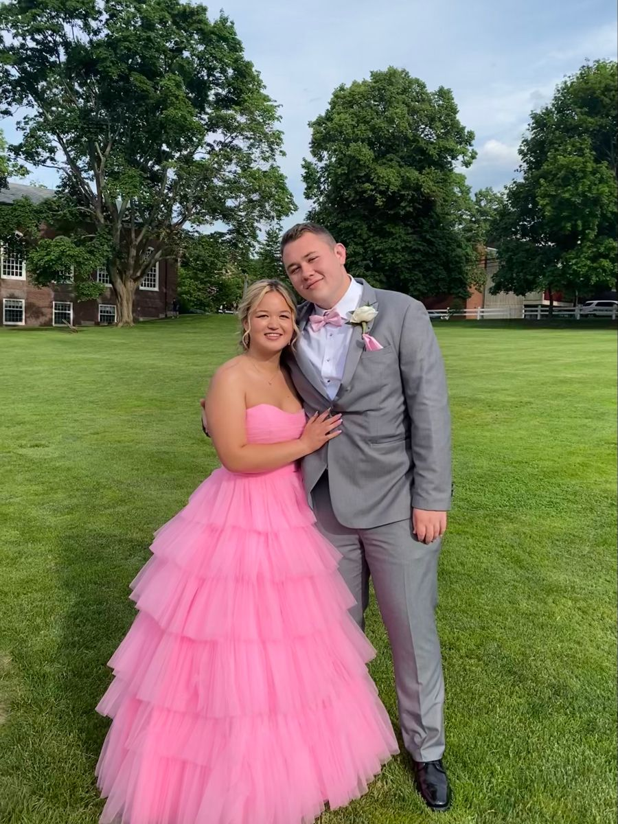 Charming Pink A-line Tulle Tiered Prom Dress,Pink Tulle Evening Dress Y2161 - VelvetHem