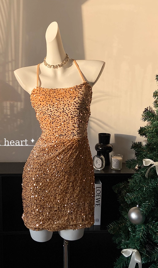 Sexy Backless Halter Sequin Cocktail Dress Black Sheath Short Party Dress Homecoming Dress - View 4 | VelvetHem