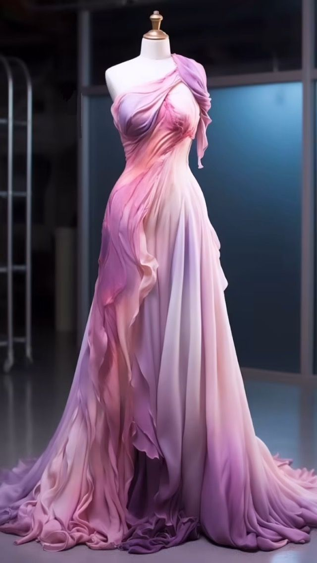 Glamorous One Shoulder Pink Ombre Chiffon Long Evening Dress,A Line Prom Party Dress - VelvetHem