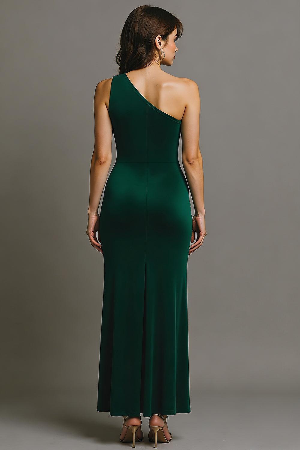 Suzhoufashion Dark Green One Shoulder Long Mermaid Prom Dress With Slit
