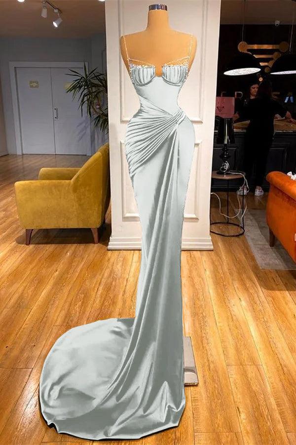 Dark Green Spaghetti Straps Prom Dress Mermaid Evening Formal Dress With Beadings