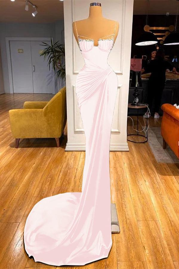 Dark Green Spaghetti Straps Prom Dress Mermaid Evening Formal Dress With Beadings