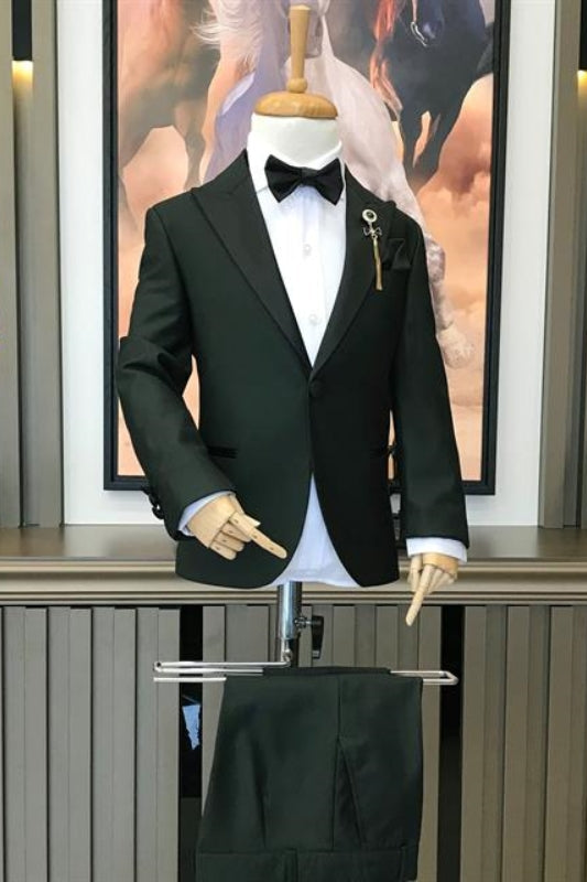 Dark Green Two Piece Peaked Lapel Prom Suit
