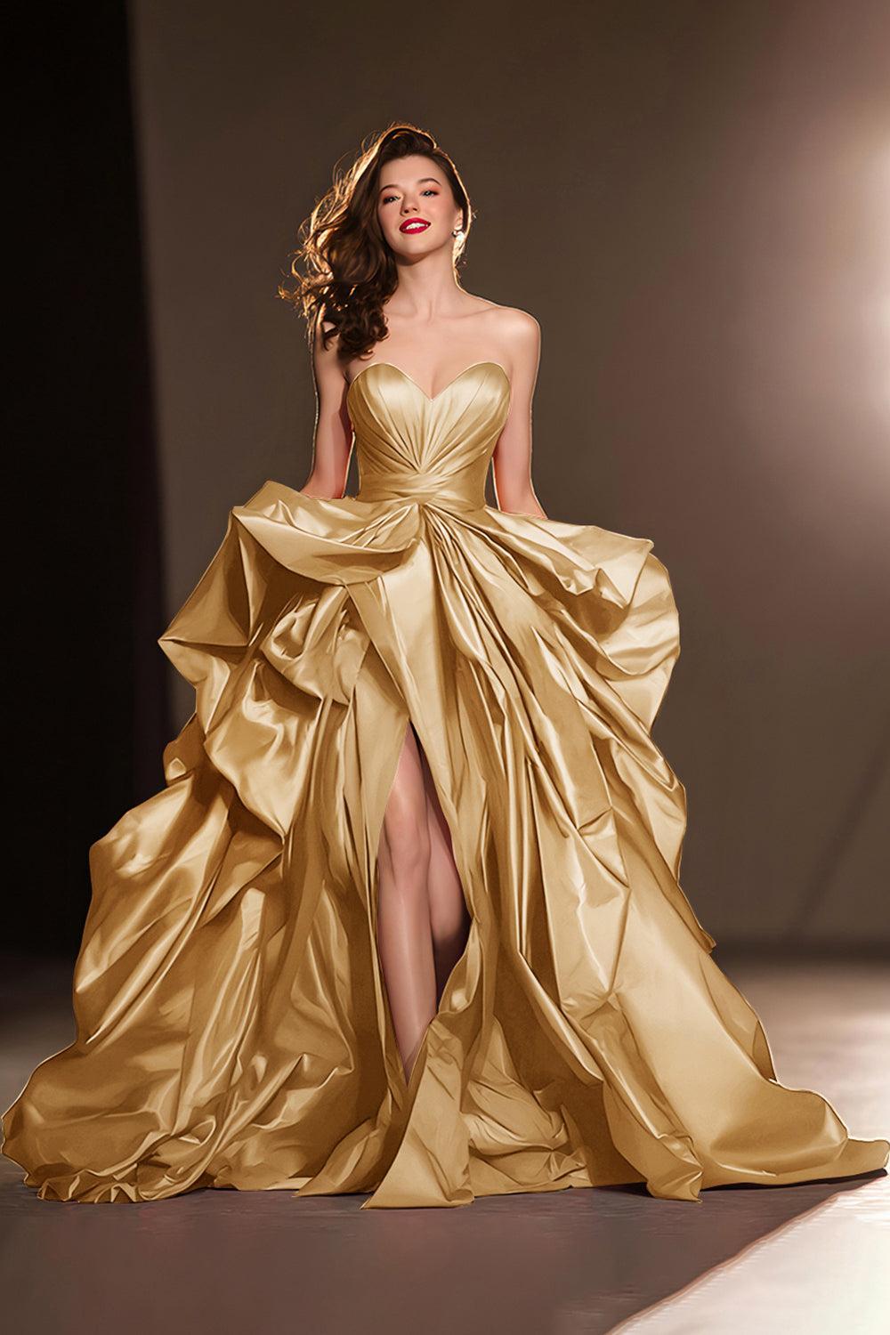 Suzhoufashion Dark Red Ball Gown Ruffled Sweetheart Long Pageant Dress With Slit