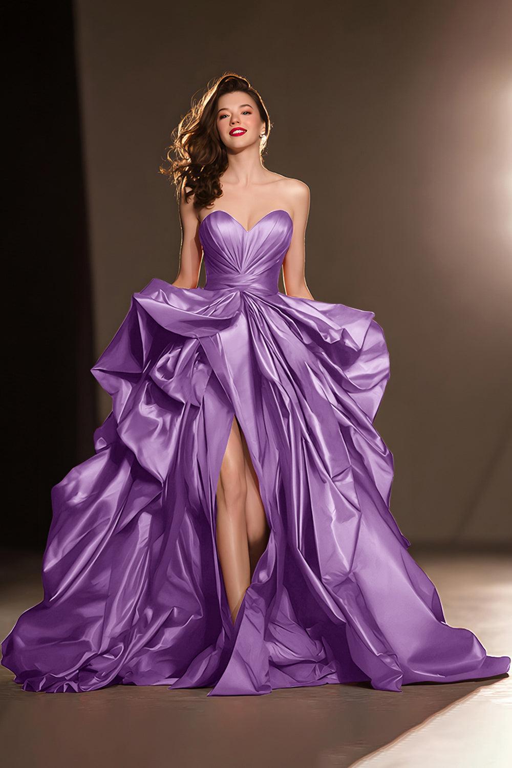 Suzhoufashion Dark Red Ball Gown Ruffled Sweetheart Long Pageant Dress With Slit