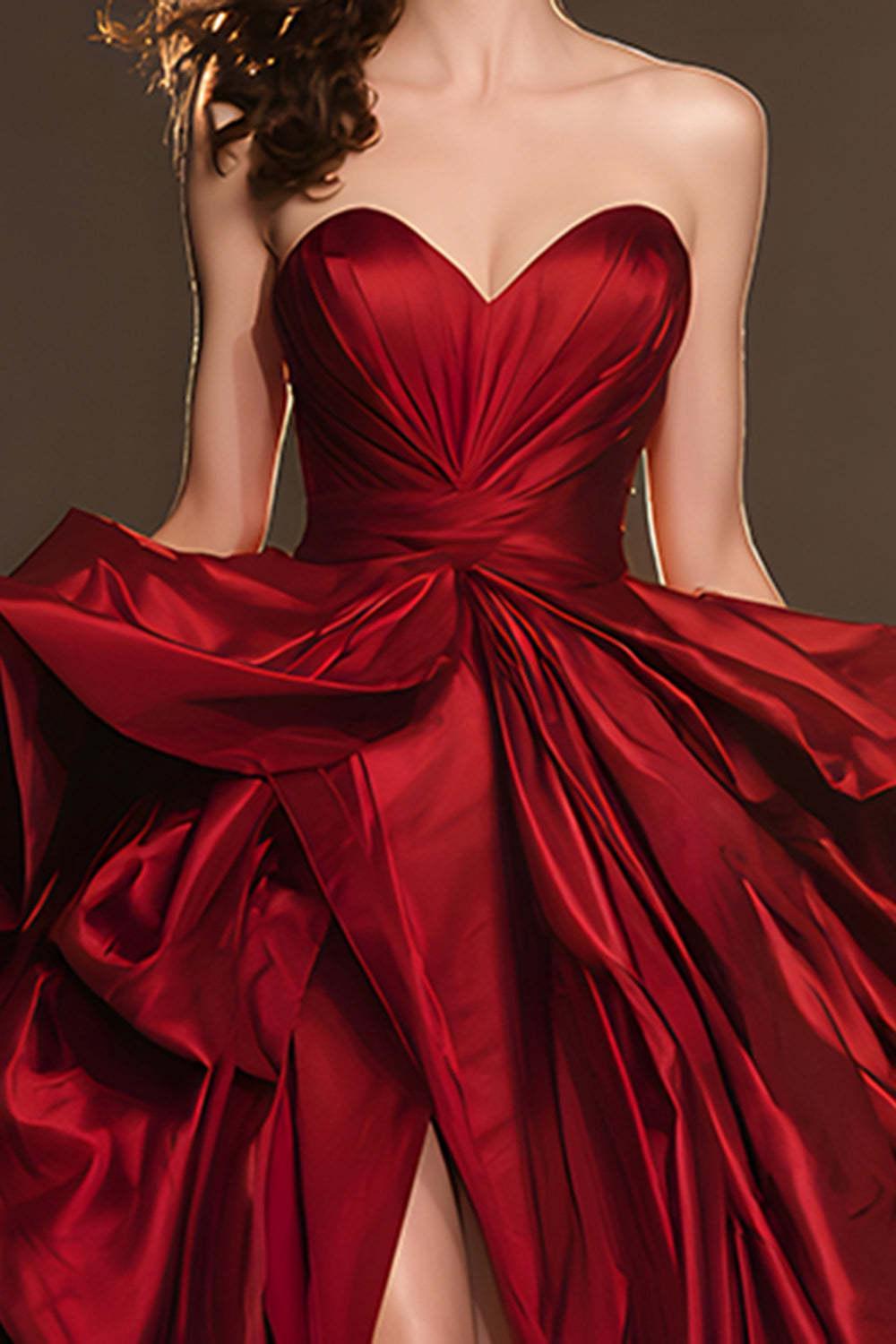 Suzhoufashion Dark Red Ball Gown Ruffled Sweetheart Long Pageant Dress With Slit