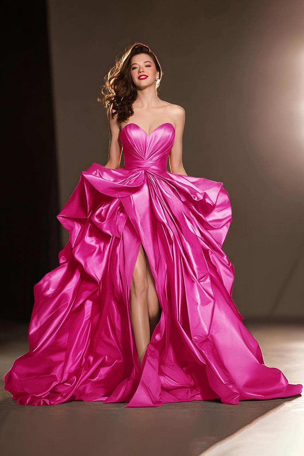 Suzhoufashion Dark Red Ball Gown Ruffled Sweetheart Long Pageant Dress With Slit