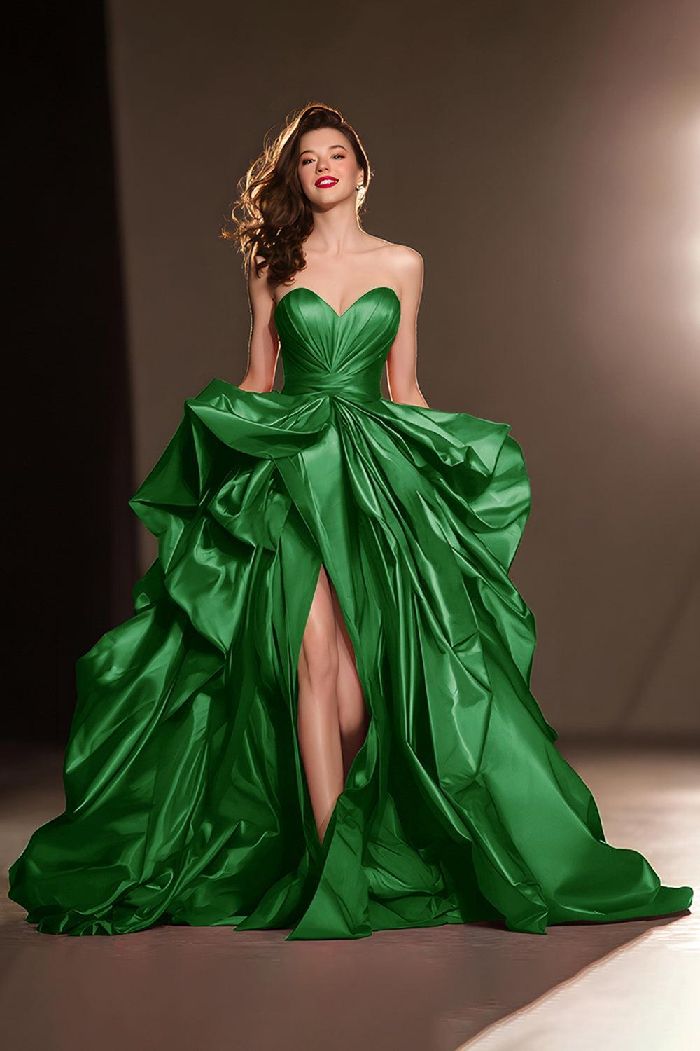 Suzhoufashion Dark Red Ball Gown Ruffled Sweetheart Long Pageant Dress With Slit