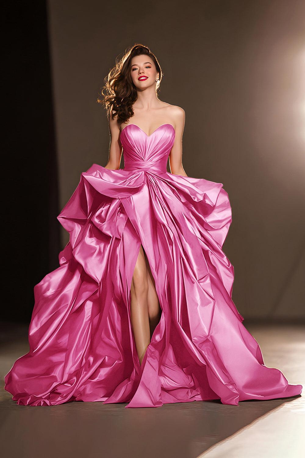 Suzhoufashion Dark Red Ball Gown Ruffled Sweetheart Long Pageant Dress With Slit