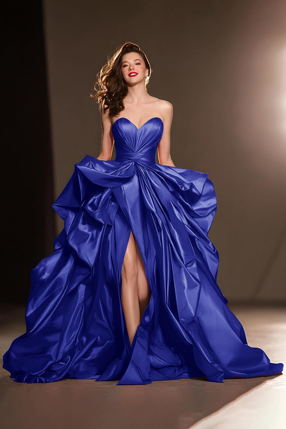 Suzhoufashion Dark Red Ball Gown Ruffled Sweetheart Long Pageant Dress With Slit