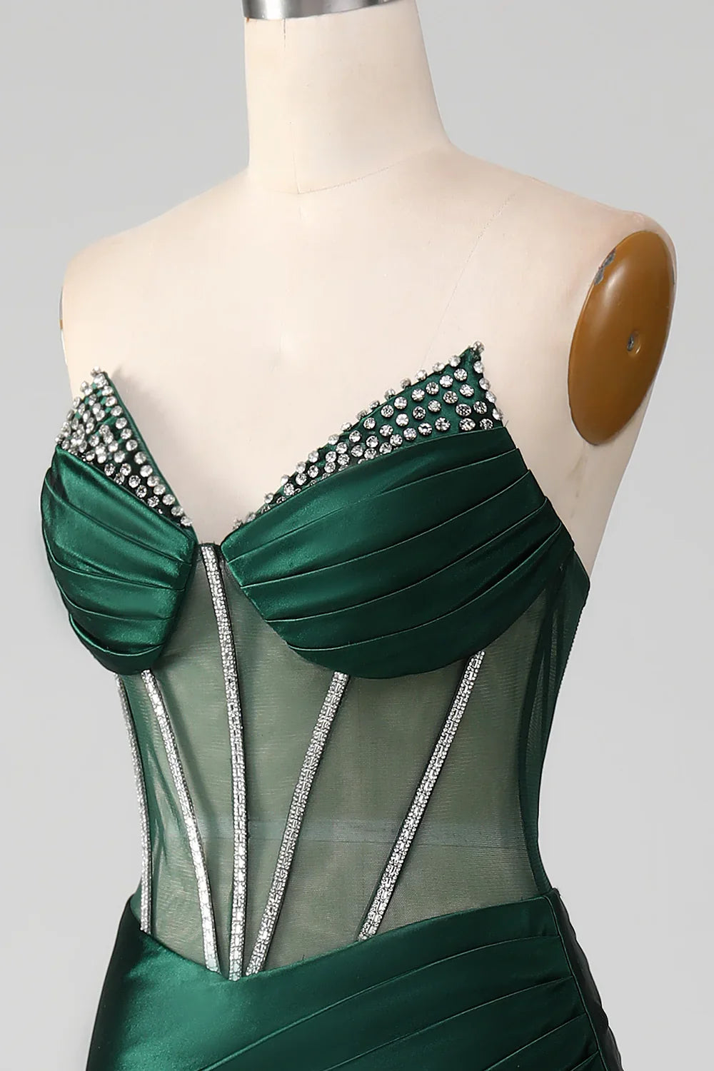 Dark Green Mermaid Strapless Long Corset Prom Dress with Beading - View 7 | VelvetHem