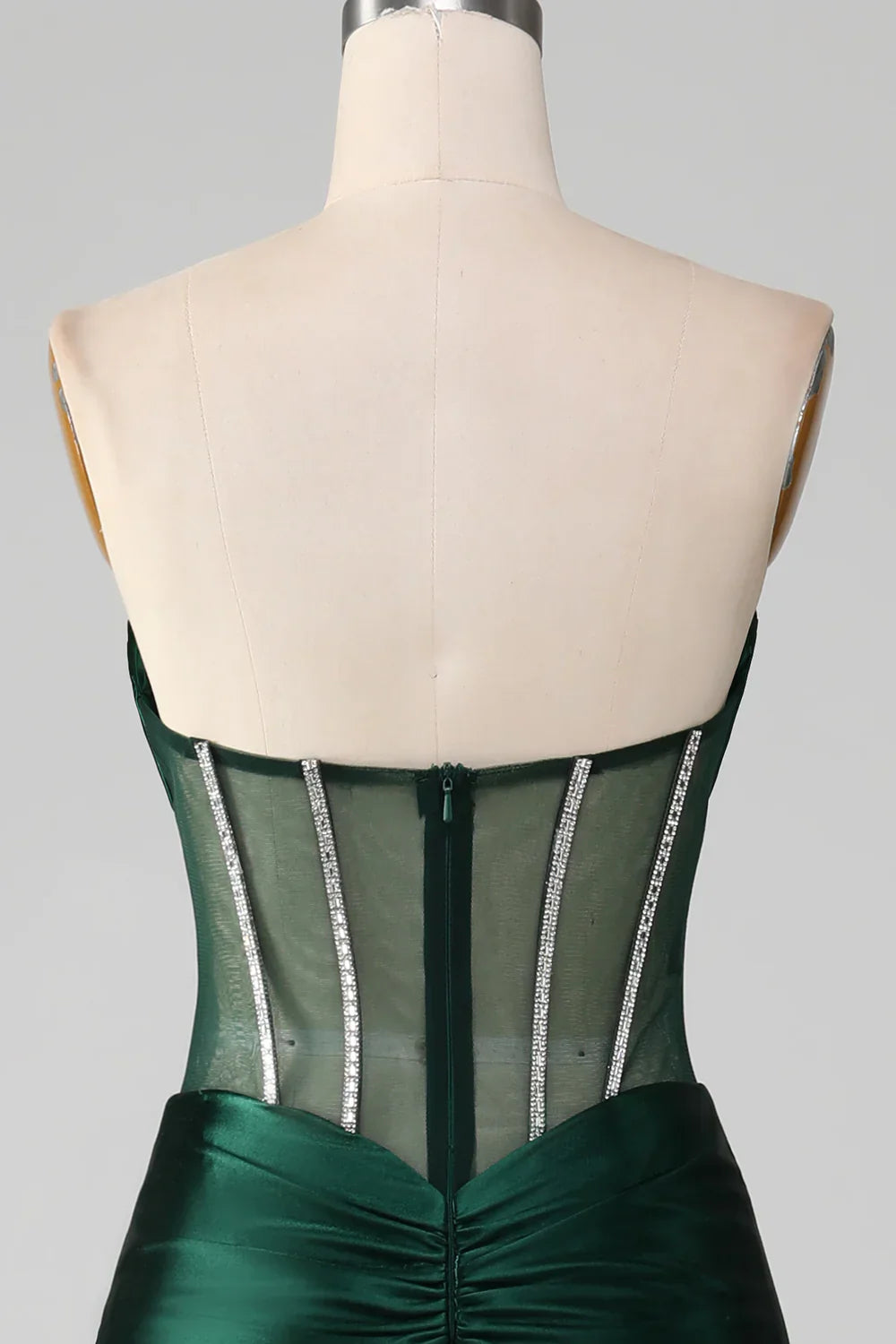 Dark Green Mermaid Strapless Long Corset Prom Dress with Beading - View 6 | VelvetHem