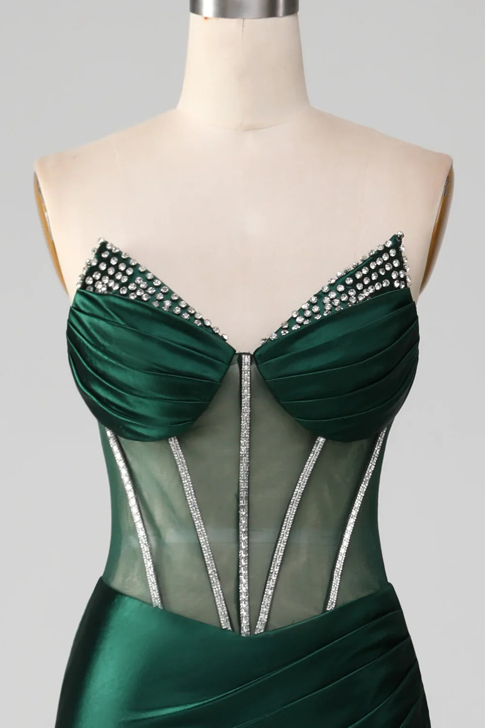 Dark Green Mermaid Strapless Long Corset Prom Dress with Beading - View 5 | VelvetHem