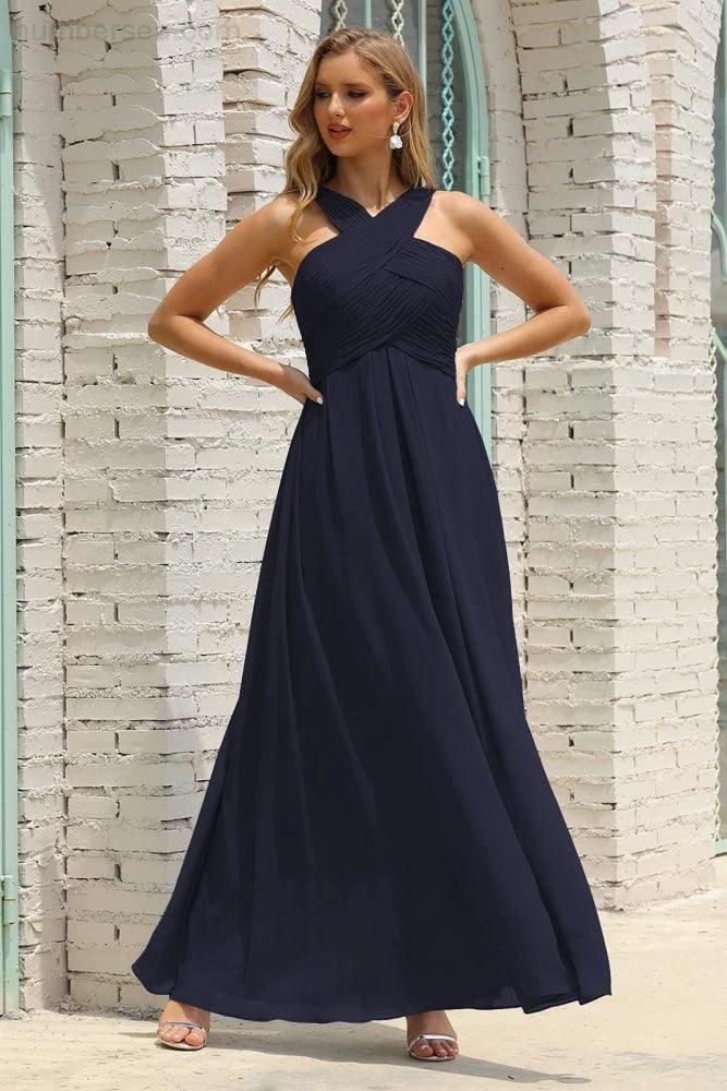 ZapDress Women Halter Chiffon Bridesmaid Dress A-line Long Formal Prom Gown (ZD17050)