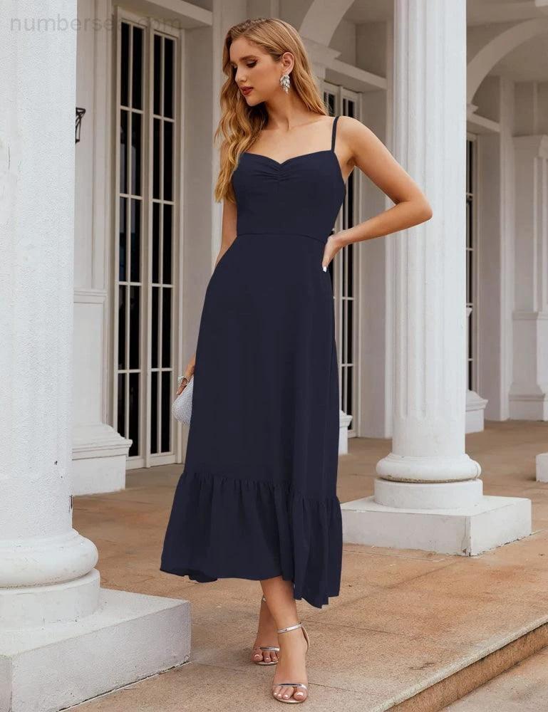 ZapDress Spaghetti Strap Chiffon Bridesmaid Dress Ankle Length Formal A Line Cocktail Party Homecoming Dress for Juniors (ZD16949)