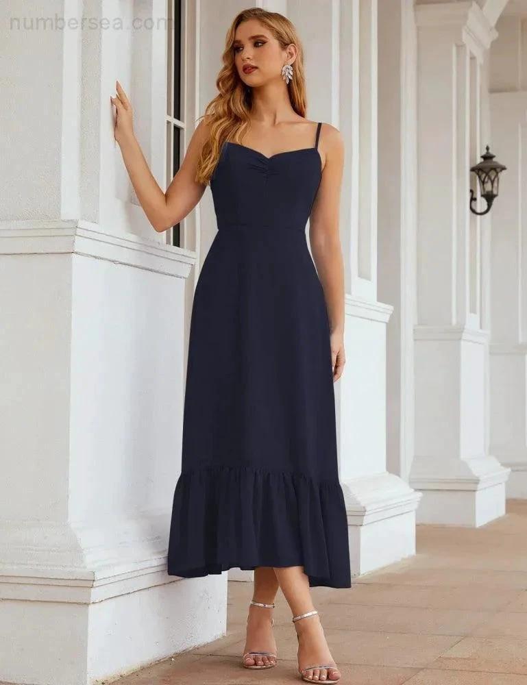 ZapDress Spaghetti Strap Chiffon Bridesmaid Dress Ankle Length Formal A Line Cocktail Party Homecoming Dress for Juniors (ZD16949)