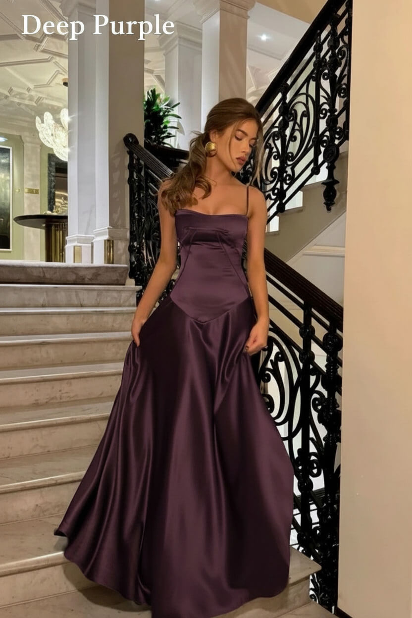 Suzhoufashion Brown Luxe Silk-Look Long Evening Dress With Fitted Bodice Formal Evening Gown