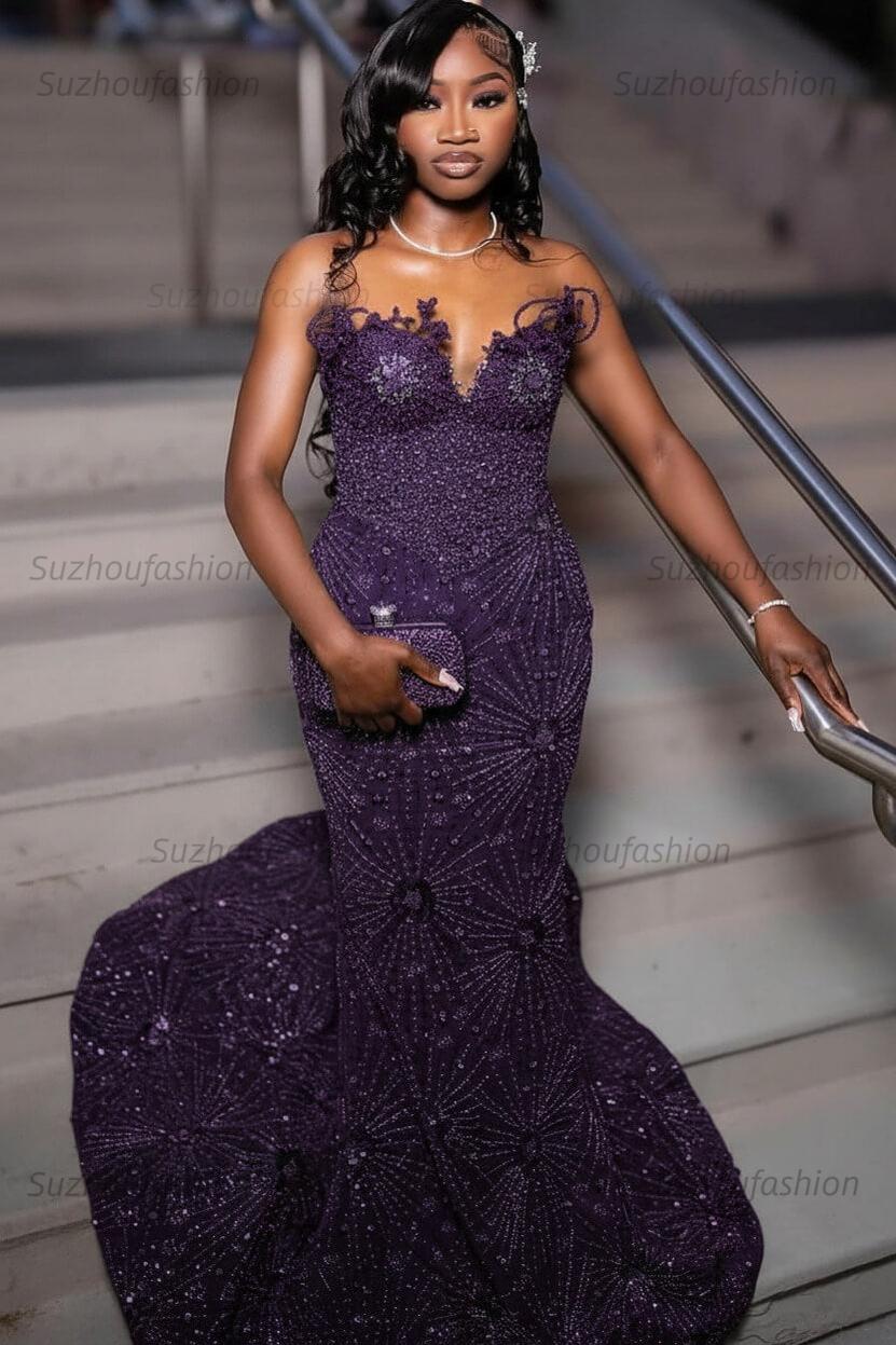 Green Prom Dress Sleeveless Formal Evening Gown with Rhinestones and Beadings