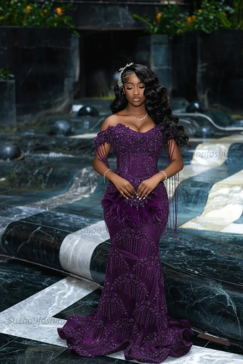 Off the Shoulder Prom Dress Mermaid Formal Evening Dress with Beadings and Rhinestones