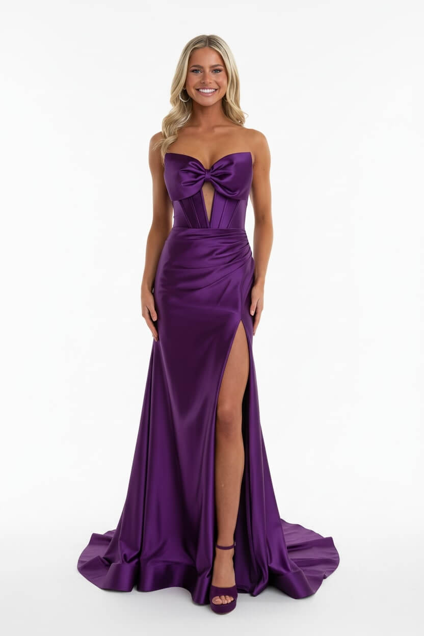 Corset Red Prom Dress Satin Sweetheart Formal Dress With Slit