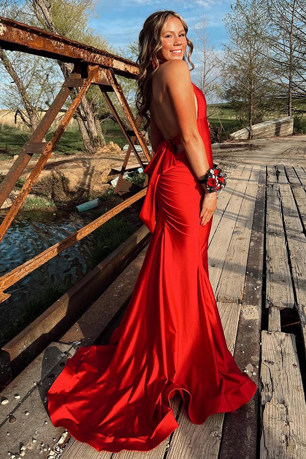 Deep V-Neck Blue Prom Dress Mermaid Backless Long Formal Dress