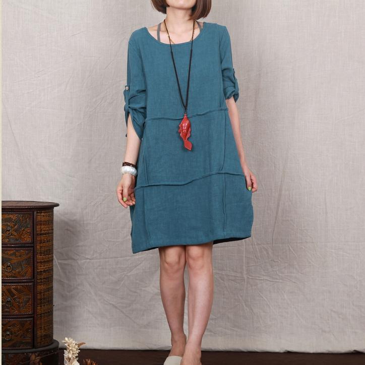 Denium blue linen summer dress loose causal linen shift sundress