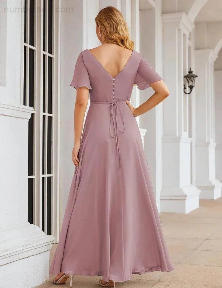ZapDress Wrap V-Neck Chiffon Bridesmaid Dresses Long Formal Maxi Evening Gown for Wedding Guests (ZD17056)