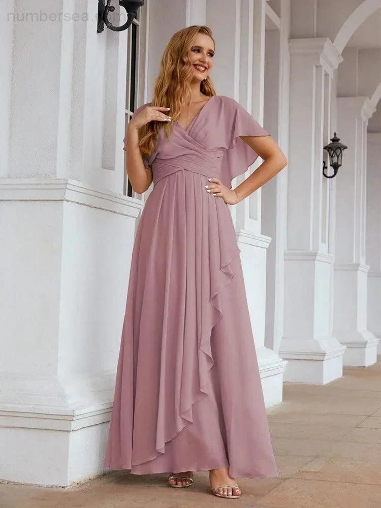 ZapDress Chiffon Bridesmaid Dresses Long Formal Evening Prom Mother of The Bride Dress with Flutter Sleeve (ZD17054)