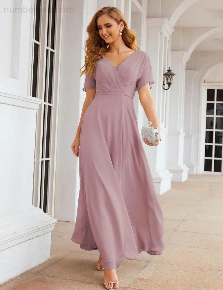 ZapDress Wrap V-Neck Chiffon Bridesmaid Dresses Long Formal Maxi Evening Gown for Wedding Guests (ZD17056)