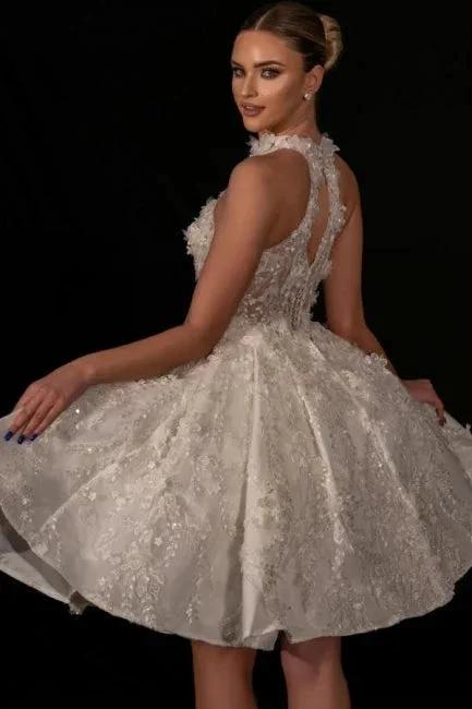 Designer Short A-line Lace Beading Sequined Sleeveless Wedding Dress (ZD15588)