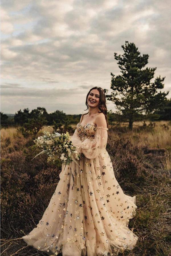 Detachable Sleeves Sweetheart Neckline Sequin Lace A-line Wedding Dresses WD596 by pgmdress