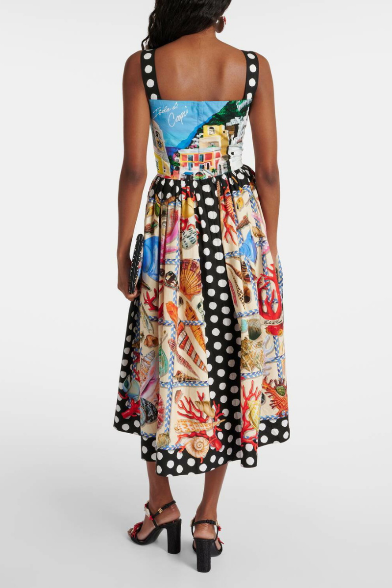 Rosario Timeless Polka Dot Square Neck Midi Dress Boutique Collection