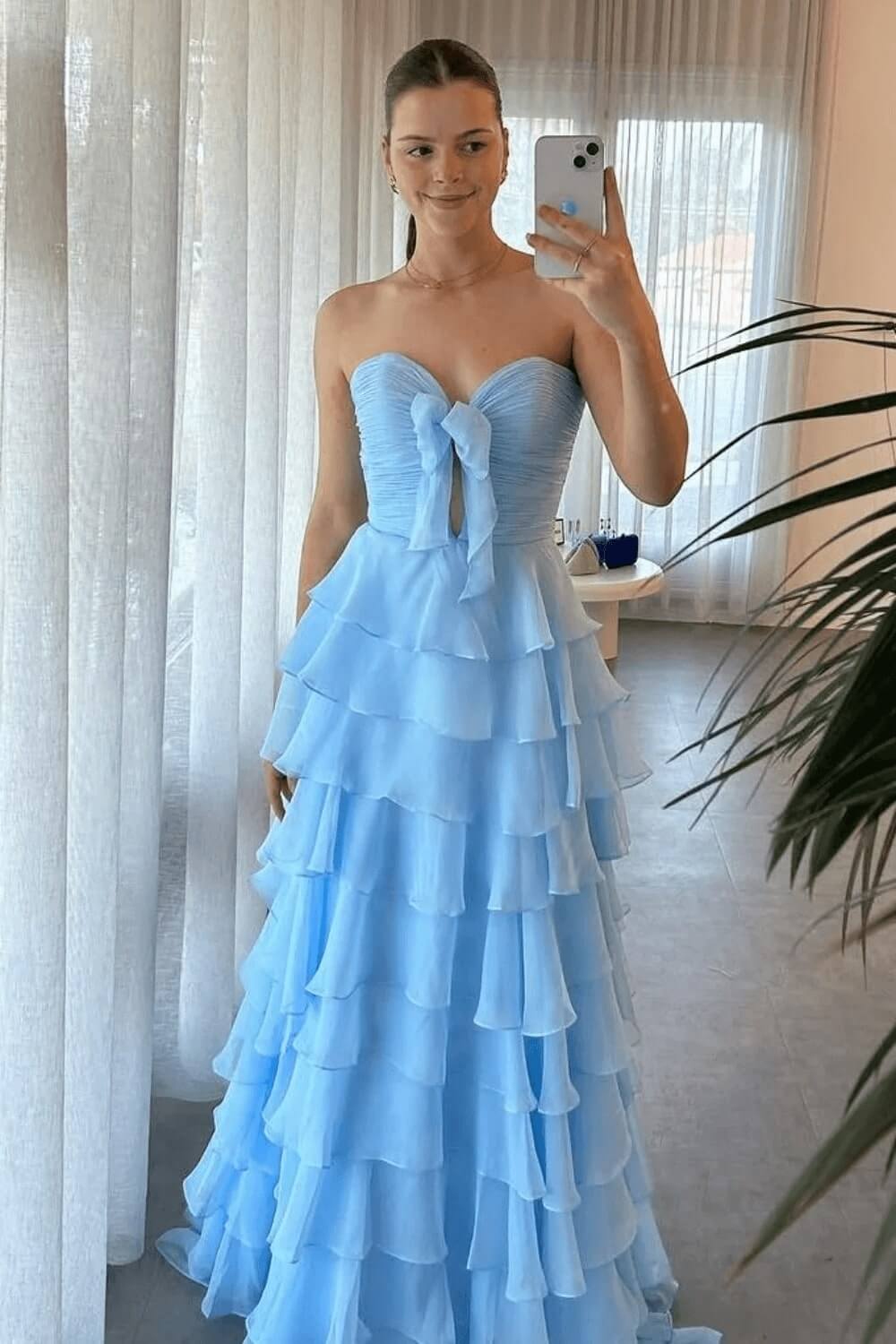 Tiered Fuchsia Prom Dress A-Line Sweetheart Formal Dress With Slit