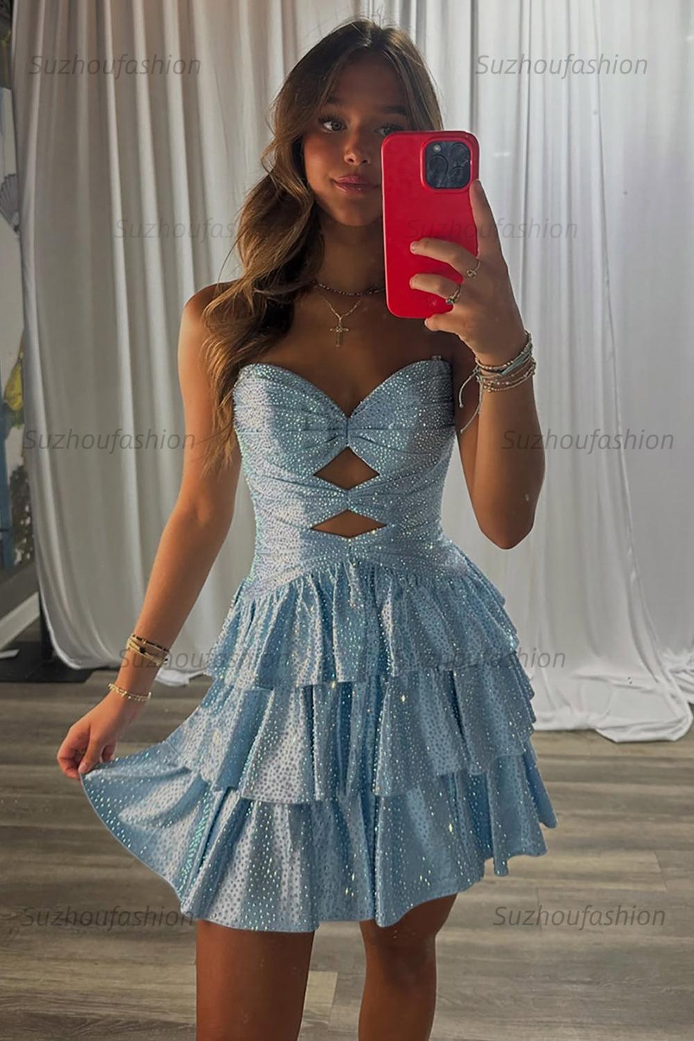 Orange A Line Homecoming Dresses Tiered Short Cocktail Dresses With Beading